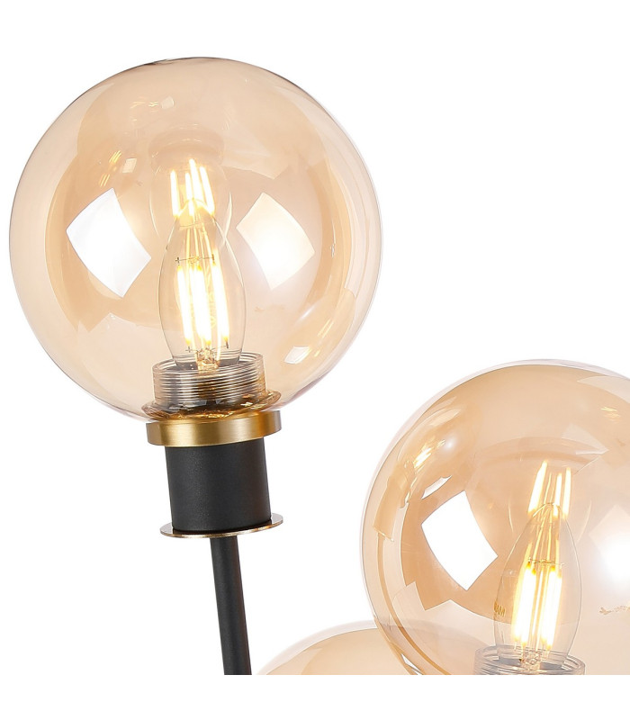 Placid Table Lamp Touch Switch 3 Light E14 15cm Round Glass Shade Brass Amber Plated Satin Black-7