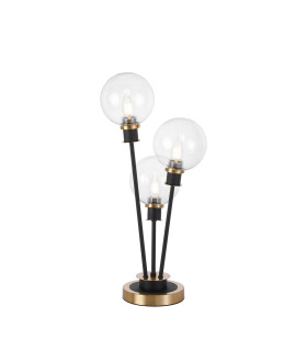 Placid Table Lamp Touch Switch 3 Light E14 15cm Round Glass Shade Brass Clear Satin Black-1