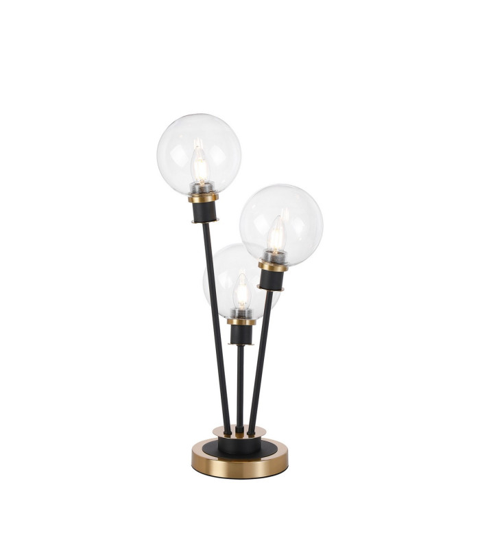 Placid Table Lamp Touch Switch 3 Light E14 15cm Round Glass Shade Brass Clear Satin Black-1