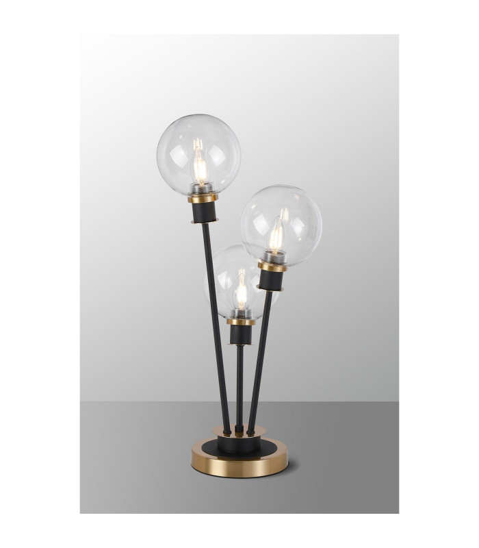 Placid Table Lamp Touch Switch 3 Light E14 15cm Round Glass Shade Brass Clear Satin Black-3