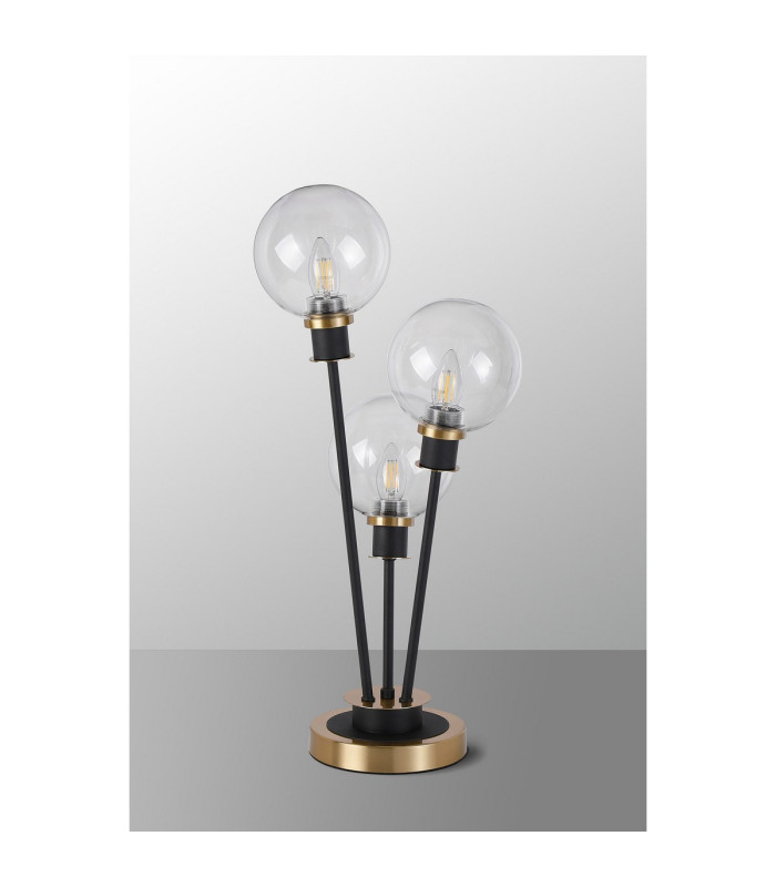 Placid Table Lamp Touch Switch 3 Light E14 15cm Round Glass Shade Brass Clear Satin Black-8