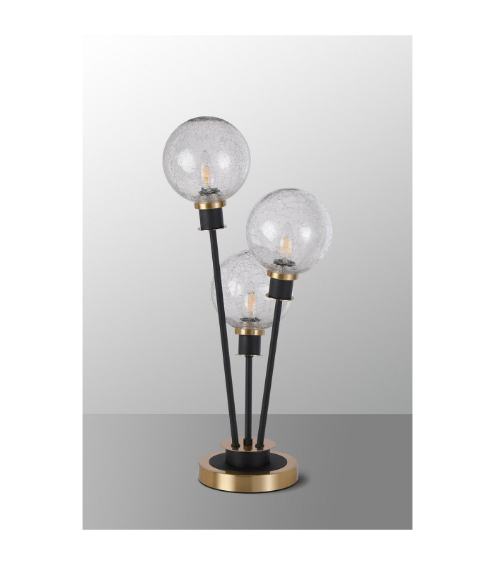 Placid Table Lamp Touch Switch 3 Light E14 15cm Round Crackled Glass Shade Brass Clear Satin Black-8