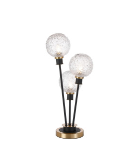 Placid Table Lamp Touch Switch 3 Light E14 15cm Round Textured Crumple Glass Shade Brass Clear Satin Black-1