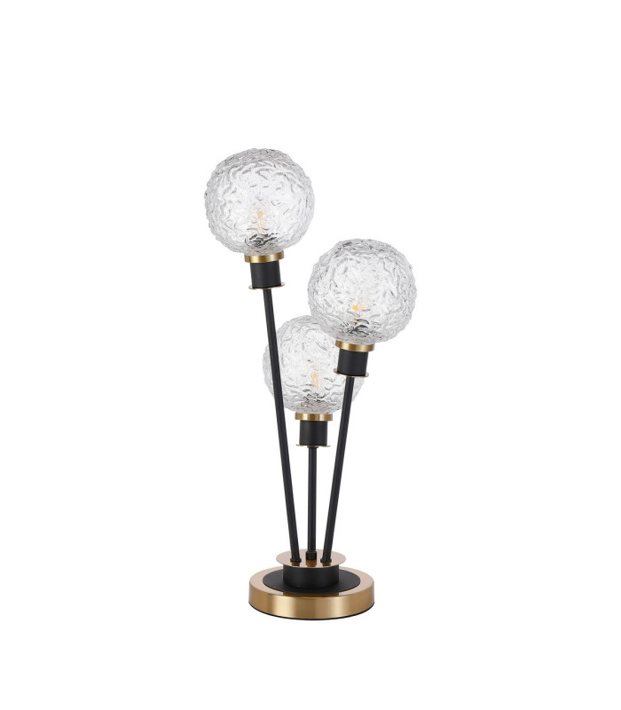 Placid Table Lamp Touch Switch 3 Light E14 15cm Round Textured Crumple Glass Shade Brass Clear Satin Black-4