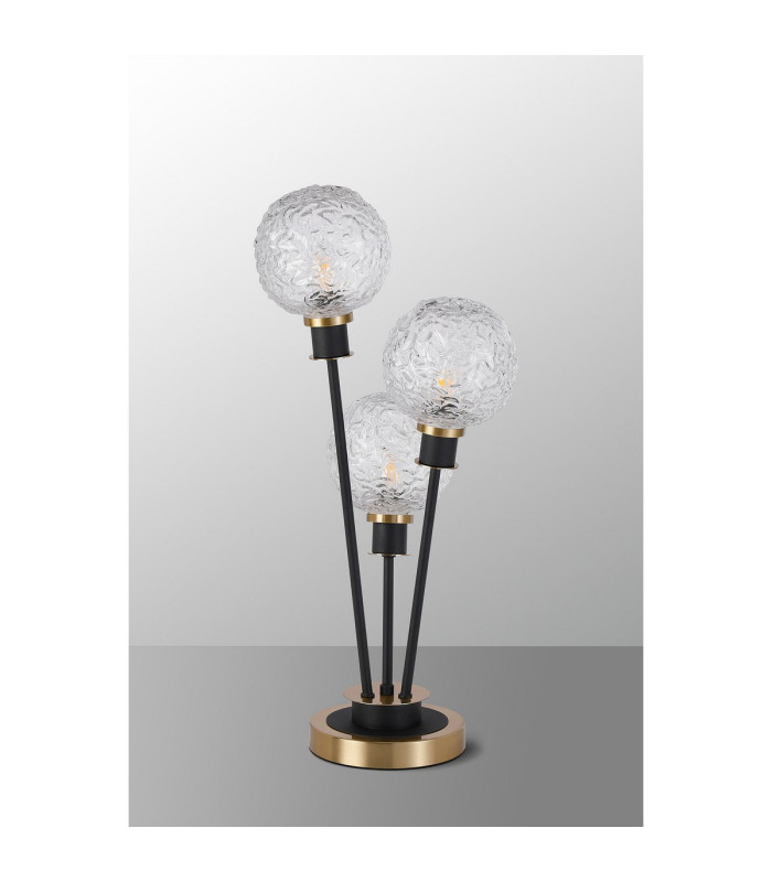 Placid Table Lamp Touch Switch 3 Light E14 15cm Round Textured Crumple Glass Shade Brass Clear Satin Black-8