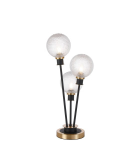 Placid Table Lamp Touch Switch 3 Light E14 15cm Round Textured Diamond Pattern Glass Shade Brass Clear Satin Black-1
