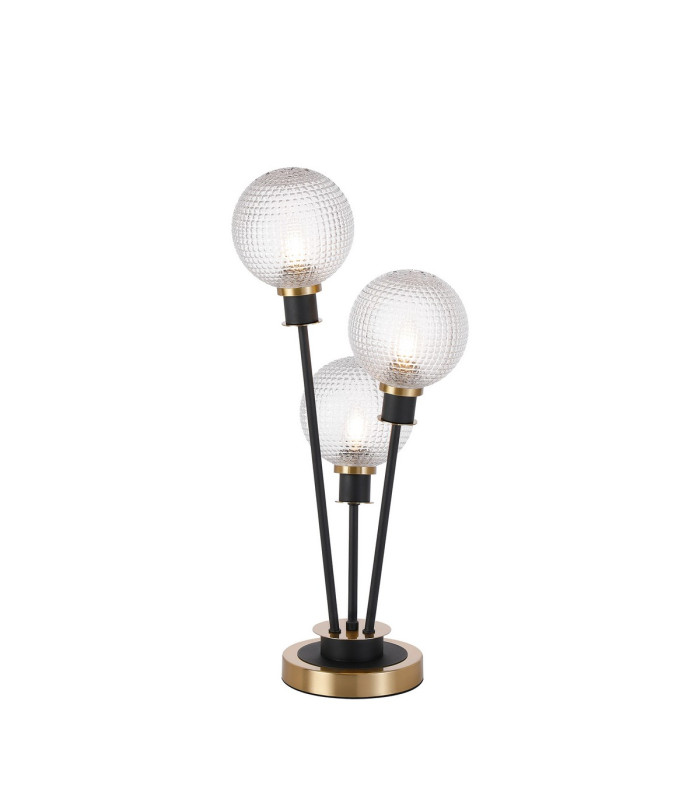 Placid Table Lamp Touch Switch 3 Light E14 15cm Round Textured Diamond Pattern Glass Shade Brass Clear Satin Black-1