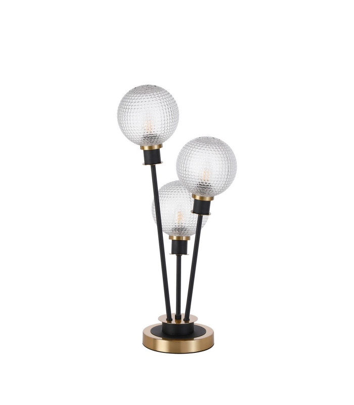 Placid Table Lamp Touch Switch 3 Light E14 15cm Round Textured Diamond Pattern Glass Shade Brass Clear Satin Black-4