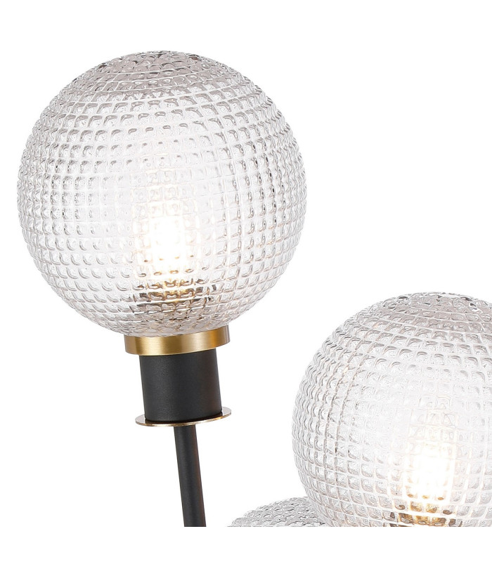 Placid Table Lamp Touch Switch 3 Light E14 15cm Round Textured Diamond Pattern Glass Shade Brass Clear Satin Black-7