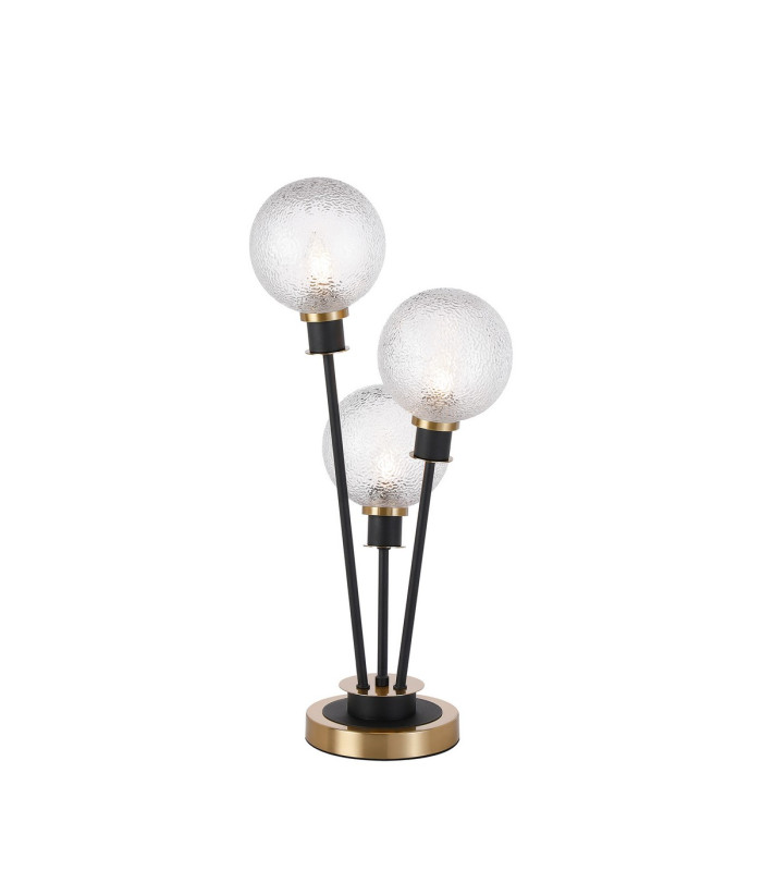 Placid Table Lamp Touch Switch 3 Light E14 15cm Round Dimpled Glass Shade Brass Clear Satin Black-1