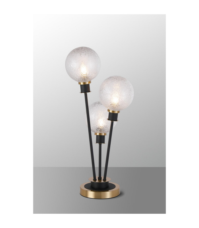 Placid Table Lamp Touch Switch 3 Light E14 15cm Round Dimpled Glass Shade Brass Clear Satin Black-3