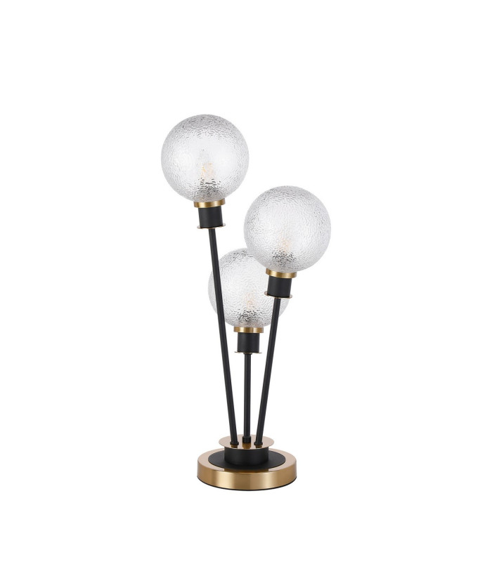 Placid Table Lamp Touch Switch 3 Light E14 15cm Round Dimpled Glass Shade Brass Clear Satin Black-4