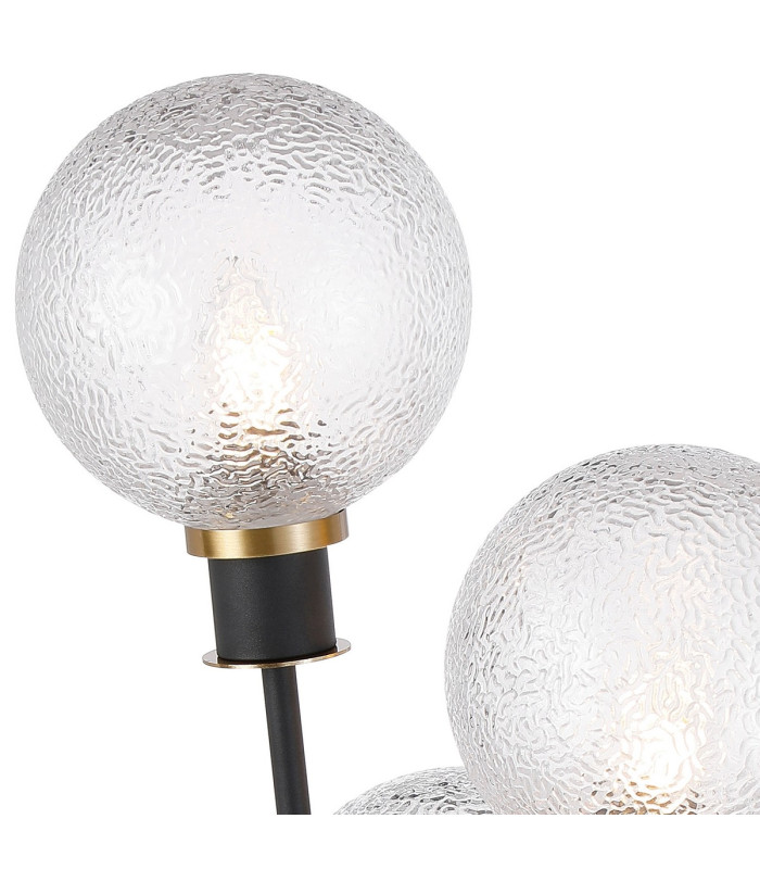 Placid Table Lamp Touch Switch 3 Light E14 15cm Round Dimpled Glass Shade Brass Clear Satin Black-7