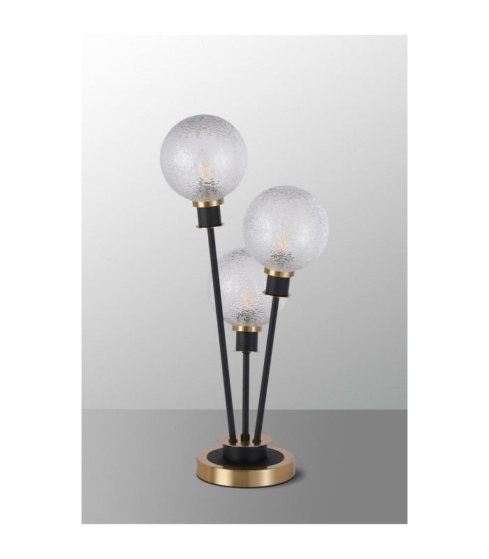 Placid Table Lamp Touch Switch 3 Light E14 15cm Round Dimpled Glass Shade Brass Clear Satin Black-8