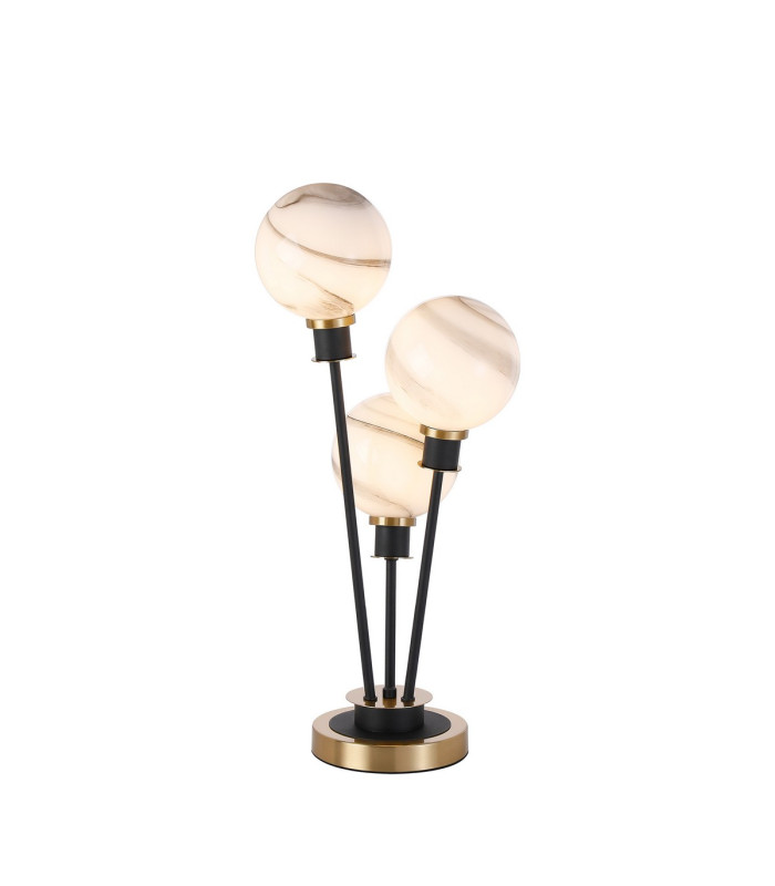 Placid Table Lamp Touch Switch 3 Light E14 15cm Round Marble Effect Glass Shade Brass White Satin Black-1