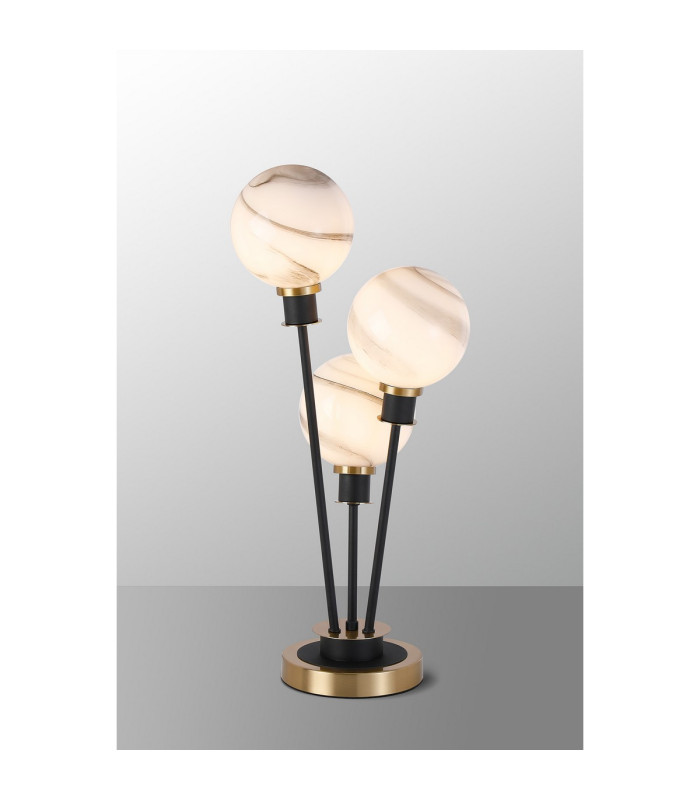 Placid Table Lamp Touch Switch 3 Light E14 15cm Round Marble Effect Glass Shade Brass White Satin Black-3