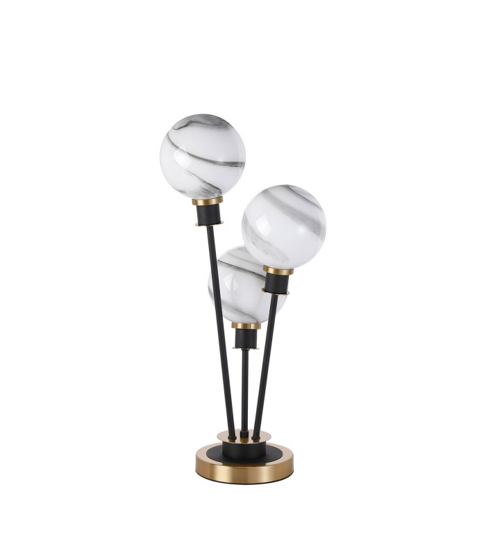 Placid Table Lamp Touch Switch 3 Light E14 15cm Round Marble Effect Glass Shade Brass White Satin Black-4