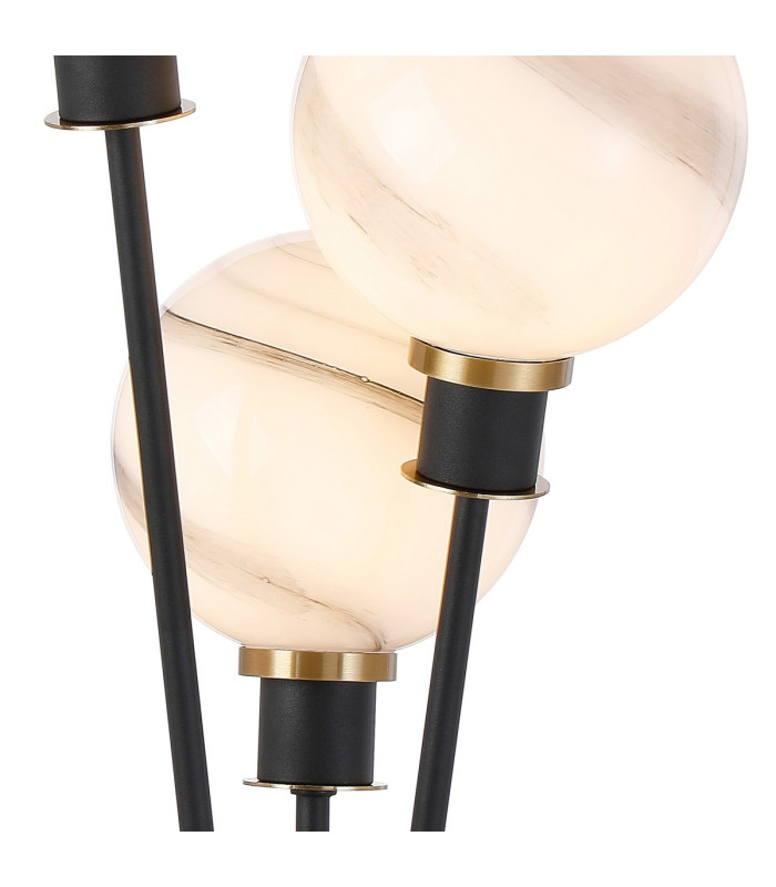 Placid Table Lamp Touch Switch 3 Light E14 15cm Round Marble Effect Glass Shade Brass White Satin Black-6