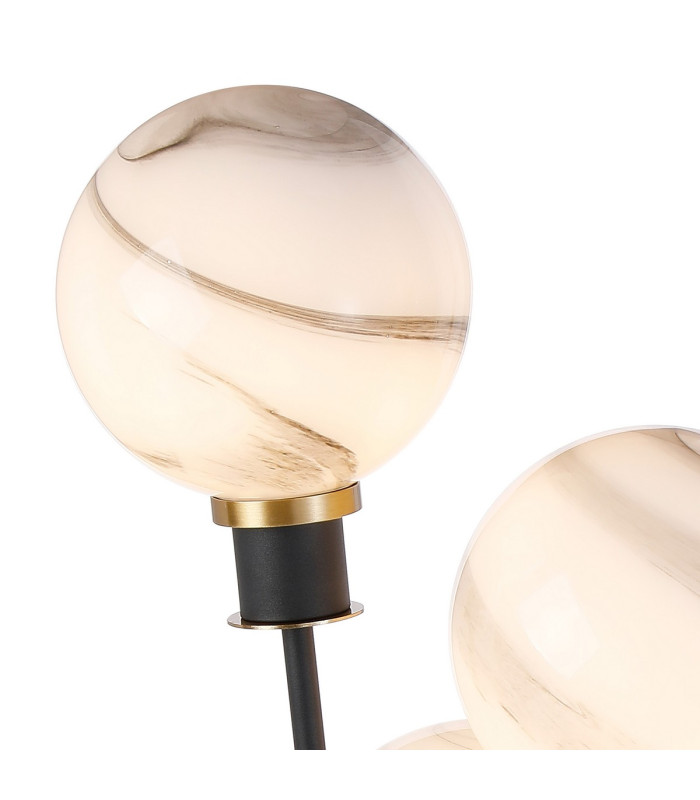 Placid Table Lamp Touch Switch 3 Light E14 15cm Round Marble Effect Glass Shade Brass White Satin Black-7