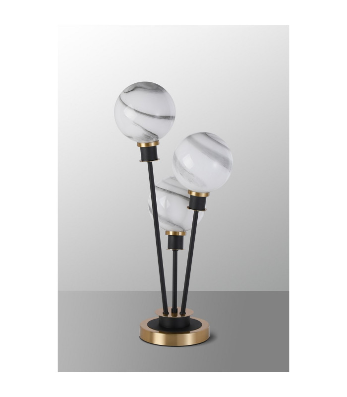 Placid Table Lamp Touch Switch 3 Light E14 15cm Round Marble Effect Glass Shade Brass White Satin Black-8