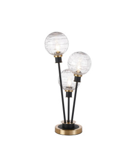 Placid Table Lamp Touch Switch 3 Light E14 15cm Round Textured Melting Glass Shade Brass Clear Satin Black-1
