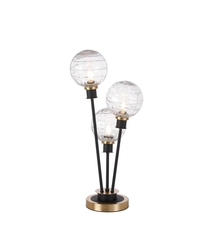 Placid Table Lamp Touch Switch 3 Light E14 15cm Round Textured Melting Glass Shade Brass Clear Satin Black-1