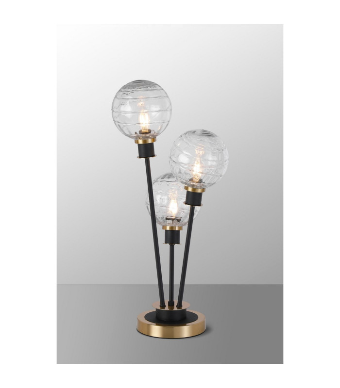 Placid Table Lamp Touch Switch 3 Light E14 15cm Round Textured Melting Glass Shade Brass Clear Satin Black-3