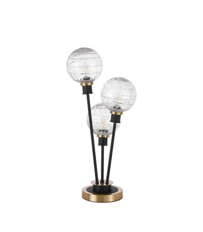Placid Table Lamp Touch Switch 3 Light E14 15cm Round Textured Melting Glass Shade Brass Clear Satin Black-4