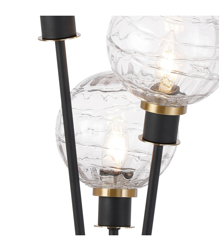 Placid Table Lamp Touch Switch 3 Light E14 15cm Round Textured Melting Glass Shade Brass Clear Satin Black-6