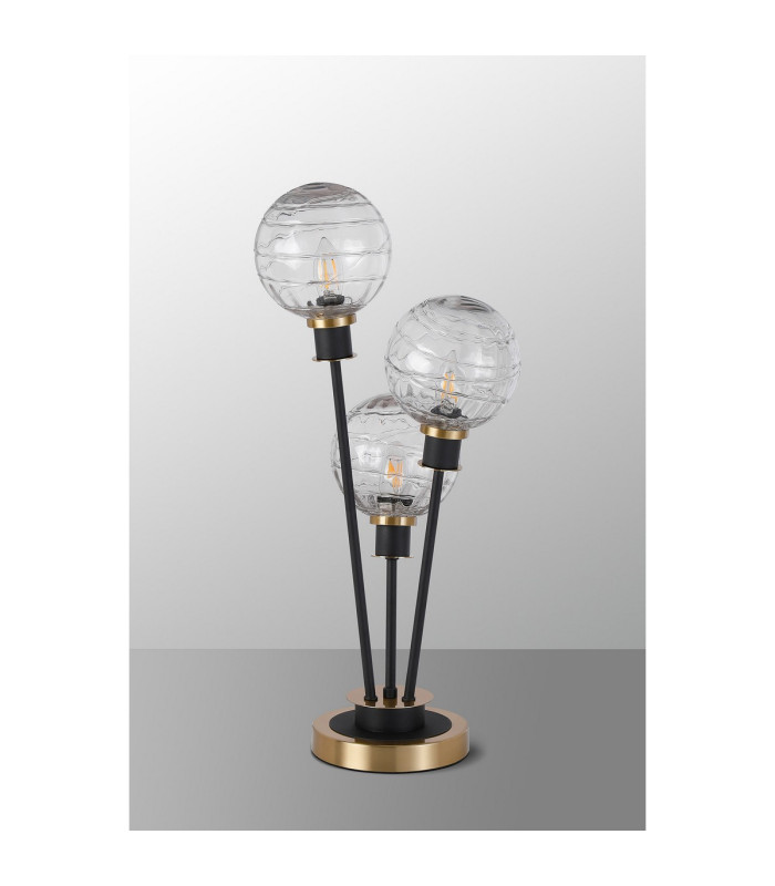 Placid Table Lamp Touch Switch 3 Light E14 15cm Round Textured Melting Glass Shade Brass Clear Satin Black-8