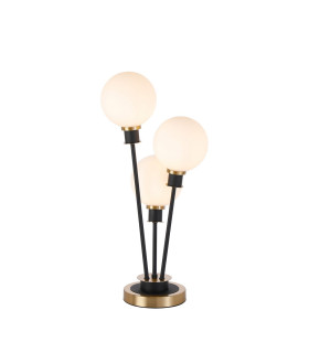 Placid Table Lamp Touch Switch 3 Light E14 15cm Round Glass Shade Brass Opal Satin Black-1