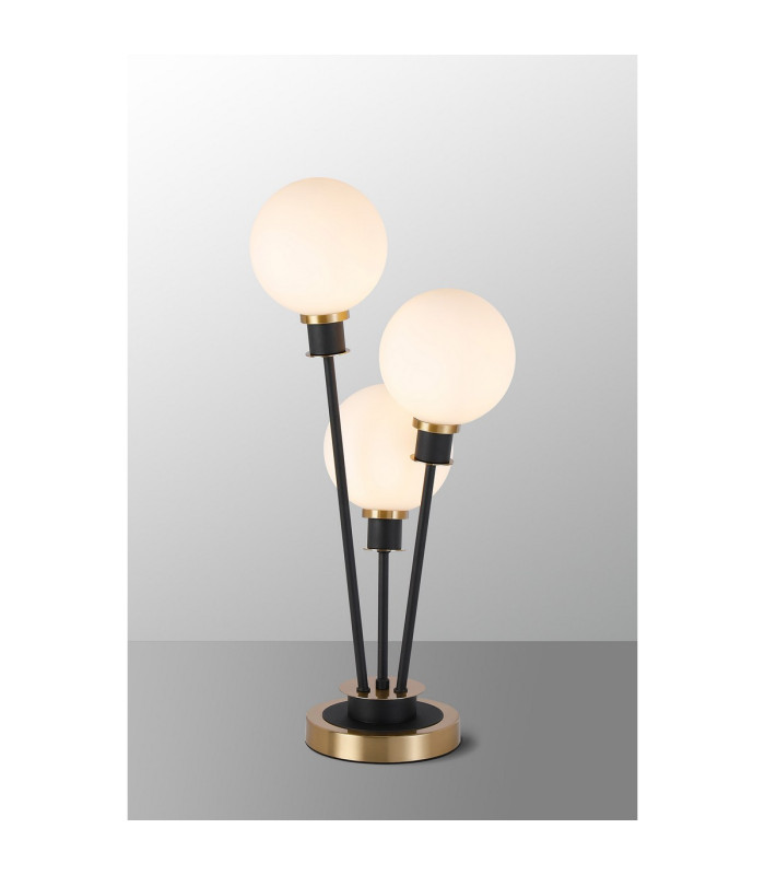 Placid Table Lamp Touch Switch 3 Light E14 15cm Round Glass Shade Brass Opal Satin Black-3