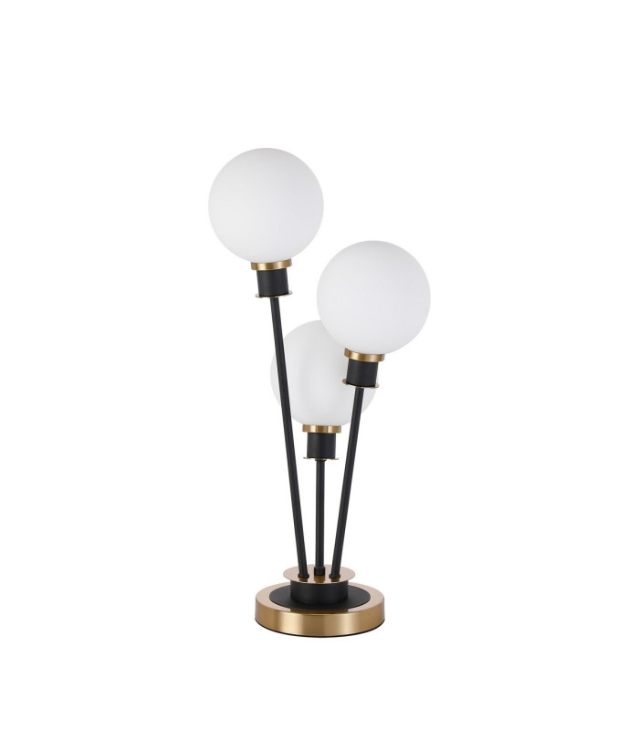 Placid Table Lamp Touch Switch 3 Light E14 15cm Round Glass Shade Brass Opal Satin Black-4