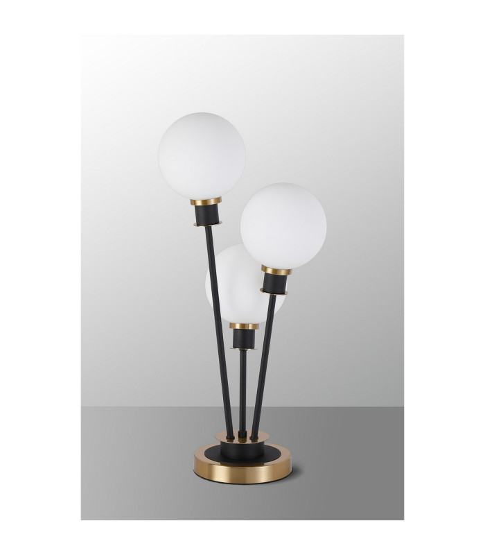 Placid Table Lamp Touch Switch 3 Light E14 15cm Round Glass Shade Brass Opal Satin Black-8