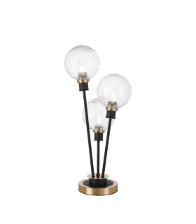 Placid Table Lamp Touch Switch 3 Light E14 15cm Round Ribbed Glass Shade Brass Clear Satin Black-1