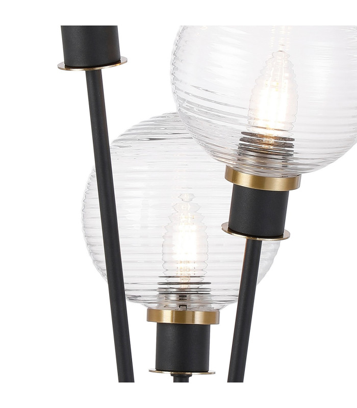 Placid Table Lamp Touch Switch 3 Light E14 15cm Round Ribbed Glass Shade Brass Clear Satin Black-6