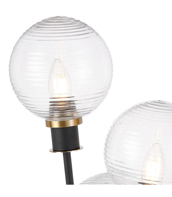 Placid Table Lamp Touch Switch 3 Light E14 15cm Round Ribbed Glass Shade Brass Clear Satin Black-7