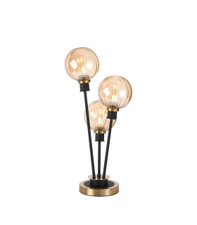 Placid Table Lamp Touch Switch 3 Light E14 15cm Round Segment Glass Shade Brass Amber Plated Satin Black-1