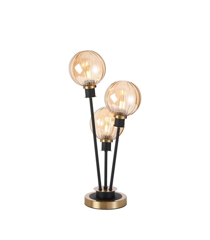 Placid Table Lamp Touch Switch 3 Light E14 15cm Round Segment Glass Shade Brass Amber Plated Satin Black-1