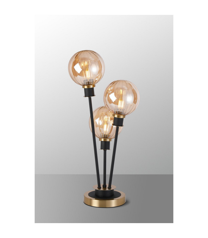 Placid Table Lamp Touch Switch 3 Light E14 15cm Round Segment Glass Shade Brass Amber Plated Satin Black-3