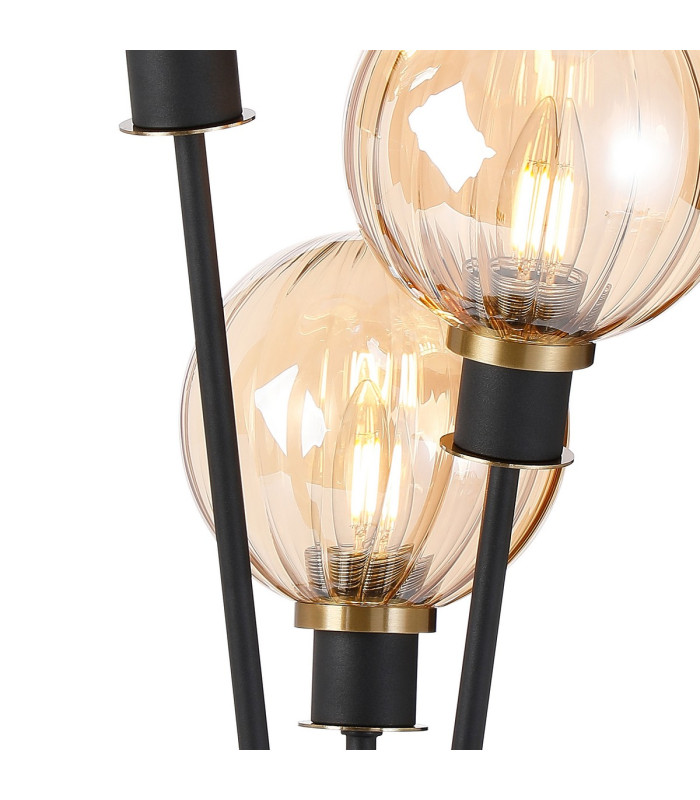 Placid Table Lamp Touch Switch 3 Light E14 15cm Round Segment Glass Shade Brass Amber Plated Satin Black-6