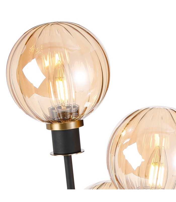 Placid Table Lamp Touch Switch 3 Light E14 15cm Round Segment Glass Shade Brass Amber Plated Satin Black-7