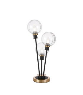 Placid Table Lamp Touch Switch 3 Light E14 15cm Round Segment Glass Shade Brass Clear Satin Black-1