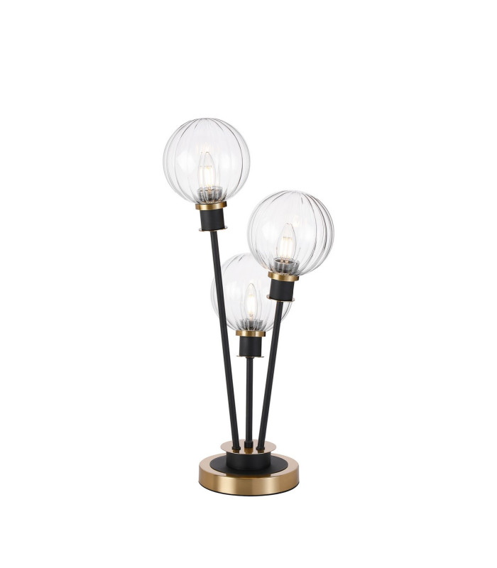 Placid Table Lamp Touch Switch 3 Light E14 15cm Round Segment Glass Shade Brass Clear Satin Black-1