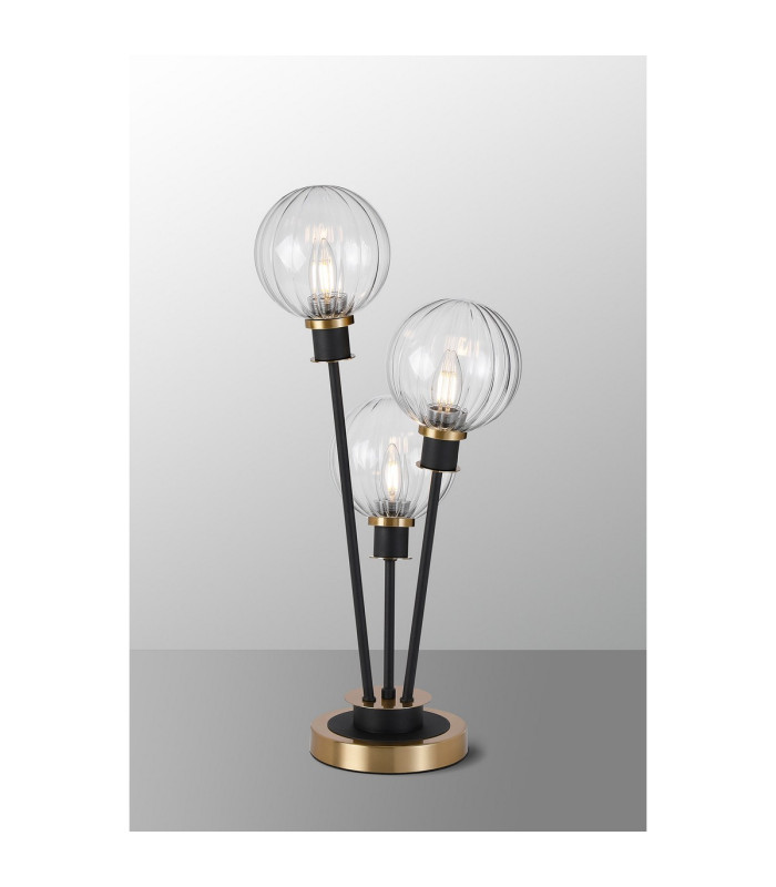 Placid Table Lamp Touch Switch 3 Light E14 15cm Round Segment Glass Shade Brass Clear Satin Black-3