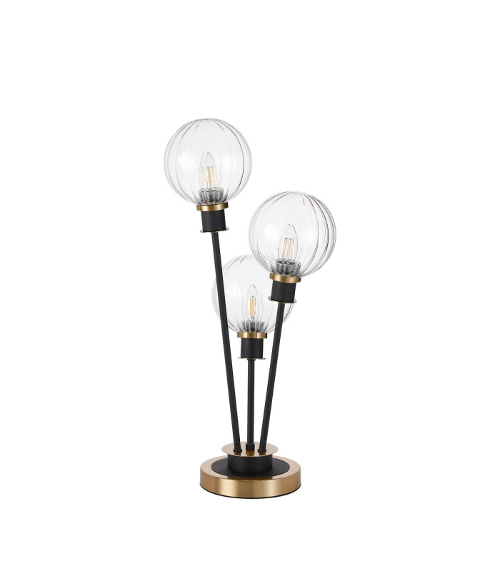 Placid Table Lamp Touch Switch 3 Light E14 15cm Round Segment Glass Shade Brass Clear Satin Black-4