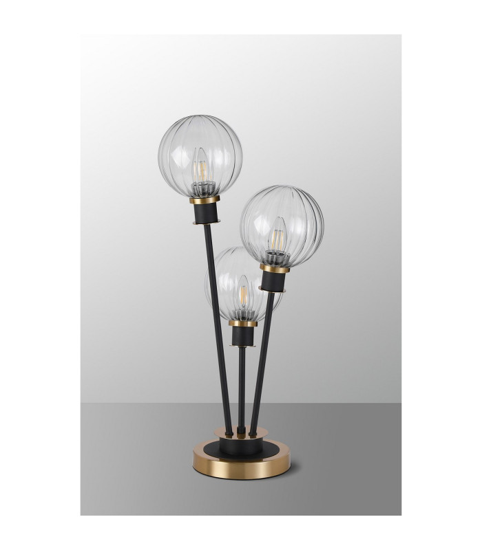Placid Table Lamp Touch Switch 3 Light E14 15cm Round Segment Glass Shade Brass Clear Satin Black-8