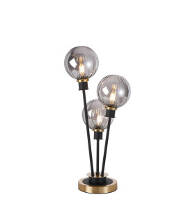 Placid Table Lamp Touch Switch 3 Light E14 15cm Round Segment Glass Shade Brass Smoke Plated Satin Black-1