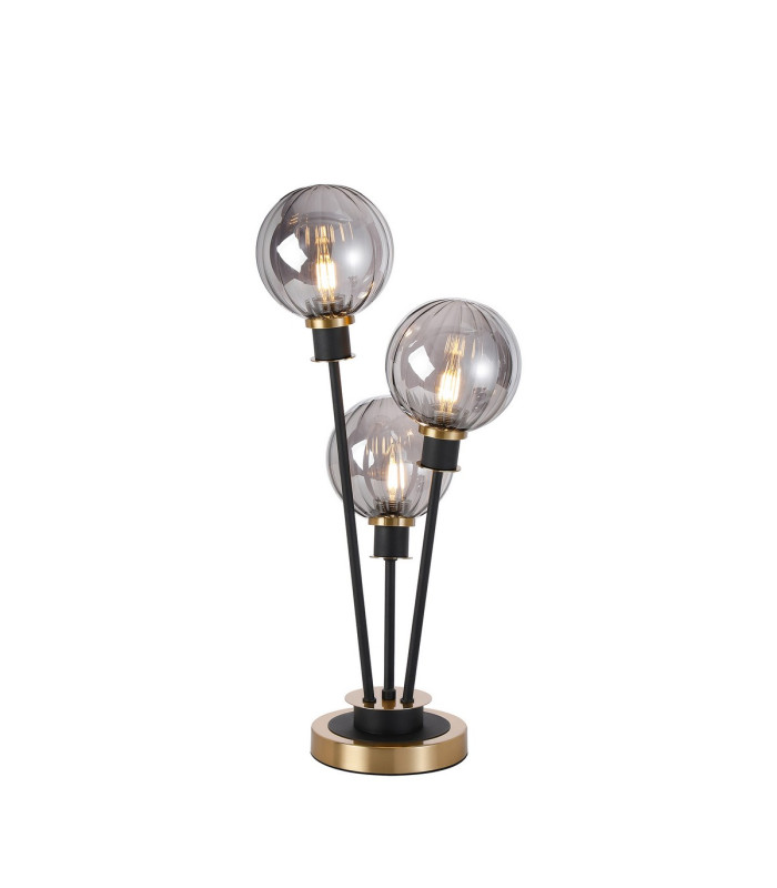 Placid Table Lamp Touch Switch 3 Light E14 15cm Round Segment Glass Shade Brass Smoke Plated Satin Black-1