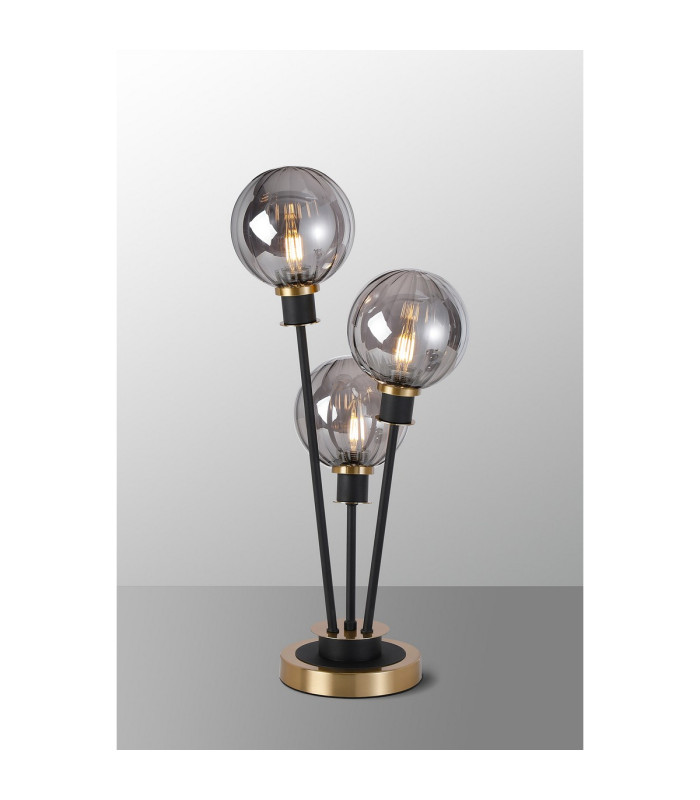Placid Table Lamp Touch Switch 3 Light E14 15cm Round Segment Glass Shade Brass Smoke Plated Satin Black-3